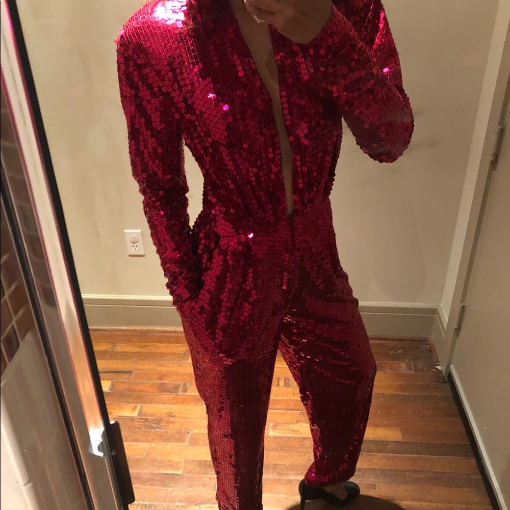 Electric pink Sequin 80s Jumpsuit